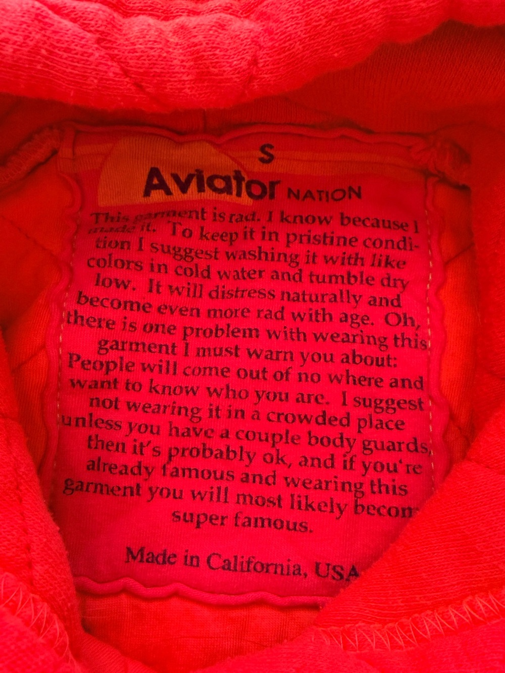 Aviator Nation Bright Red Quilted Hoodie with Embroidered Logo - Picture 4 of 4